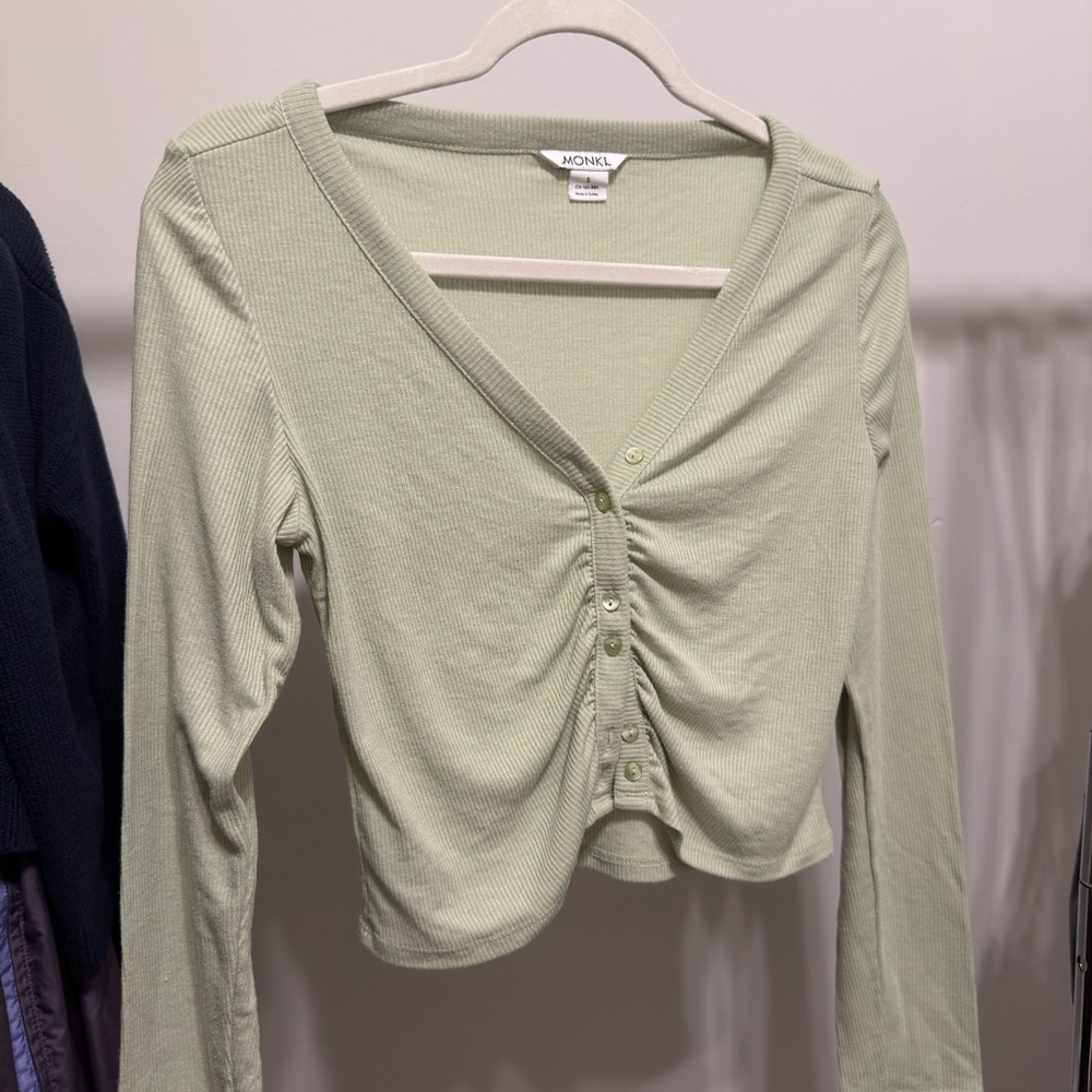 Urban Outfitters Green Ruched Long Sleeve Crop Top